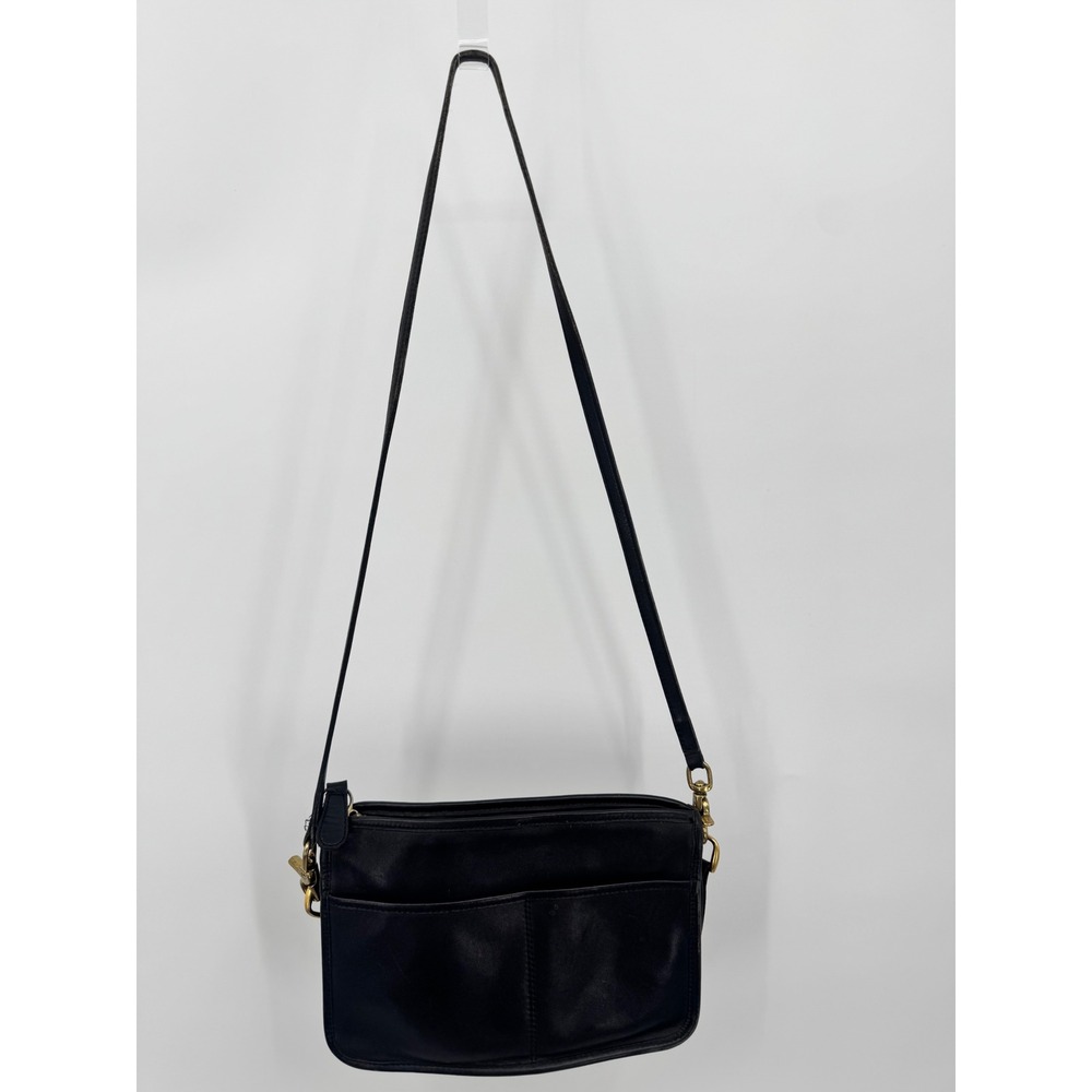 Coach Crossbody Bag Women OS Black Vintage Leather Brass Hardware Slim Handbag - Picture 7 of 16